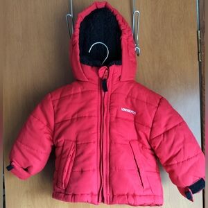 London Fog Red & Black Hooded Puffer Jacket Baby 12 Months